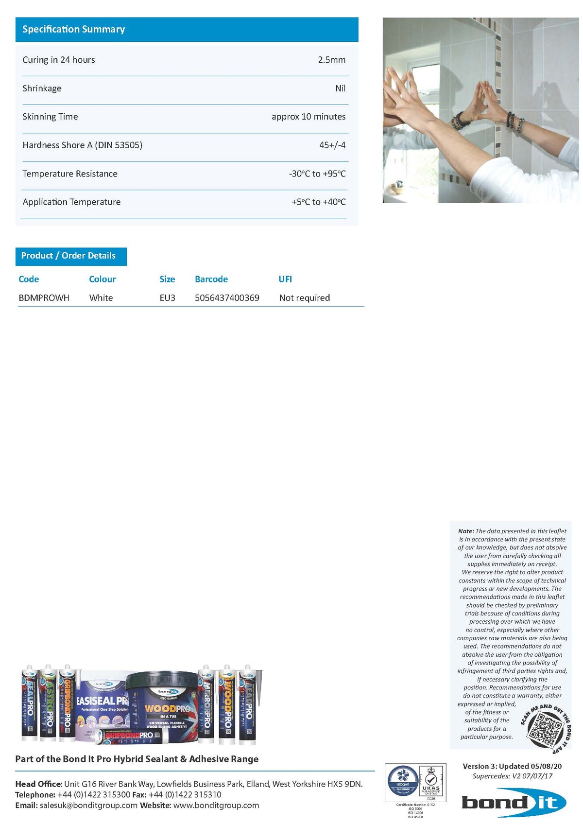 Bond IT - Mirror Pro Hybrid Adhesive & Sealant 310ml - Data Sheet 2