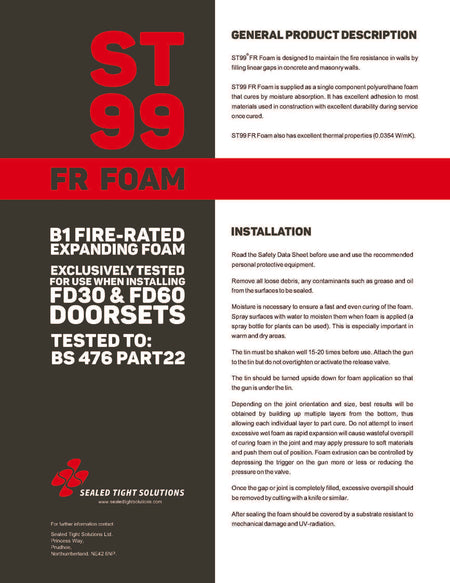 Seal Tight Solutios - ST99 B1 Fire Rated Expanding Foam 750ml - Data Sheet