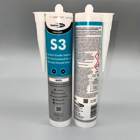 Bond IT - S3 Premium Grade Sanitary Silicone Sealant White 310ml - Front & Back