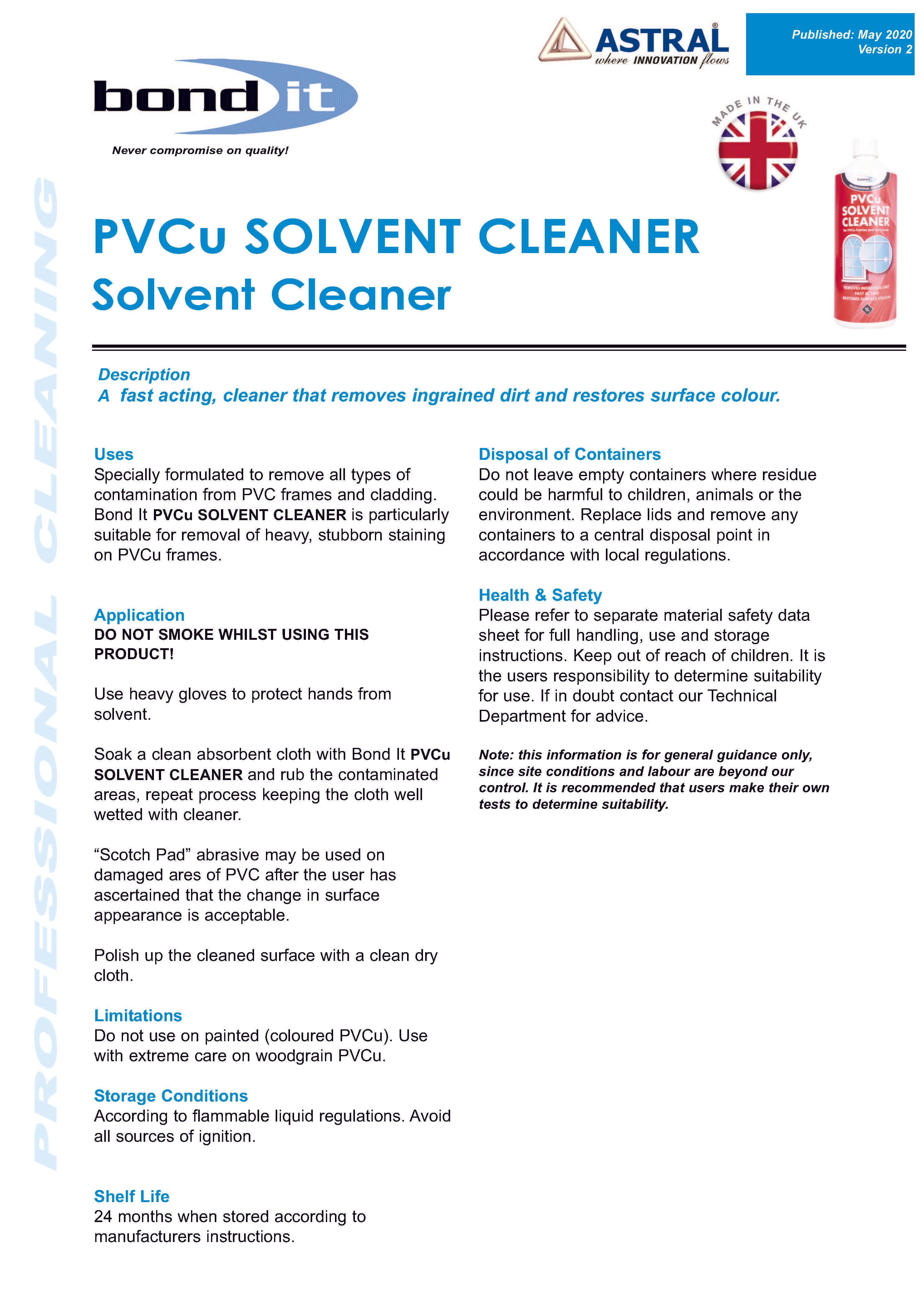 Bond IT - PVCu Frames & Surrounds Solvent Cleaner 1L - Data Sheet 1
