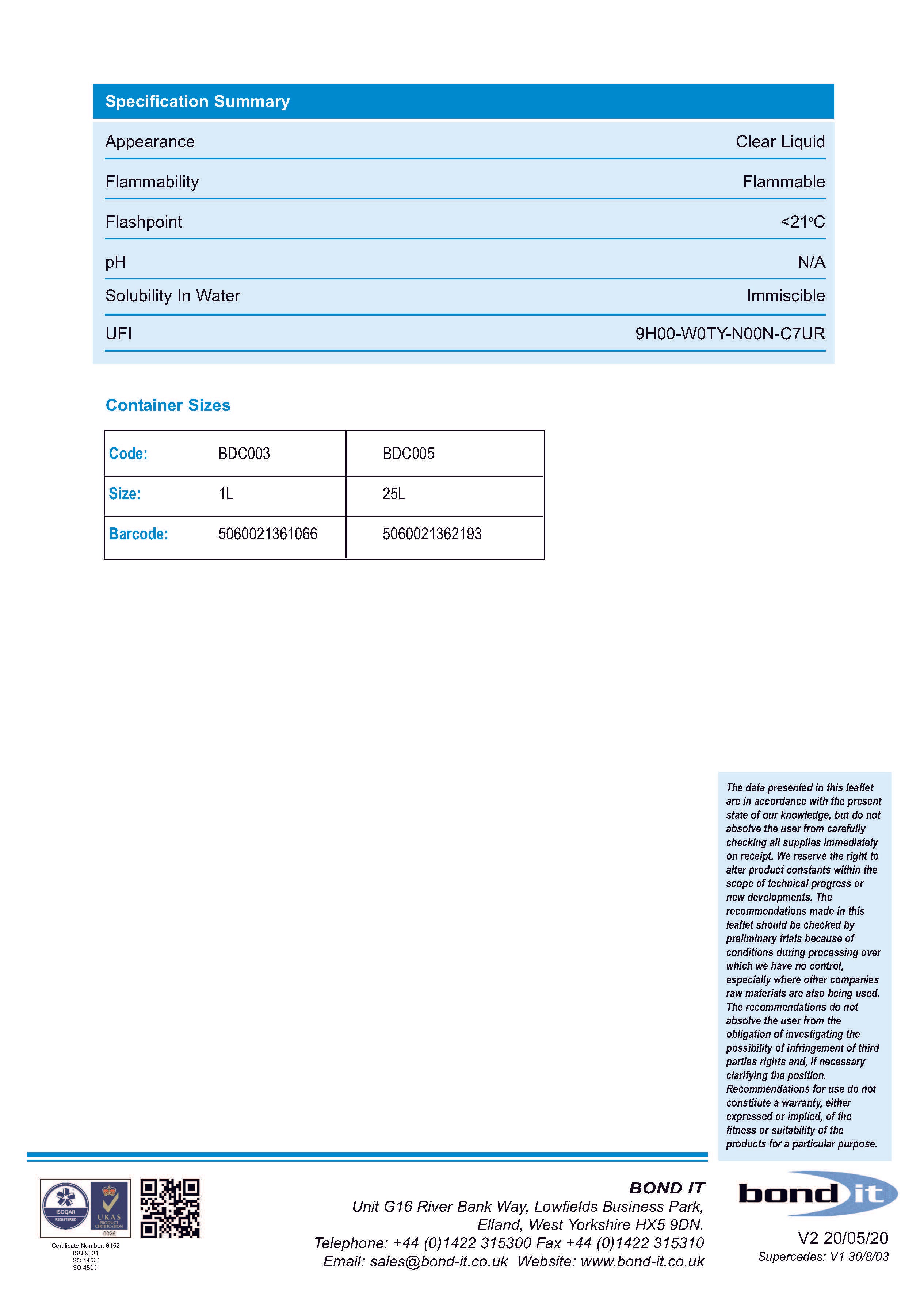 Bond IT - PVCu Frames & Surrounds Solvent Cleaner 1L - Data Sheet 2