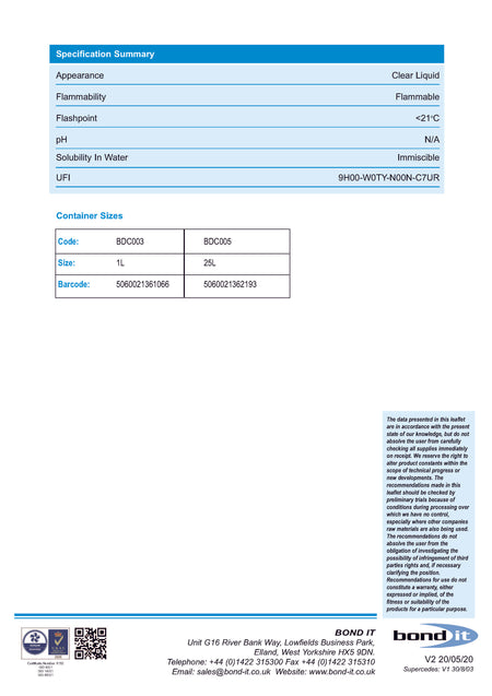 Bond IT - PVCu Frames & Surrounds Solvent Cleaner 1L - Data Sheet 2