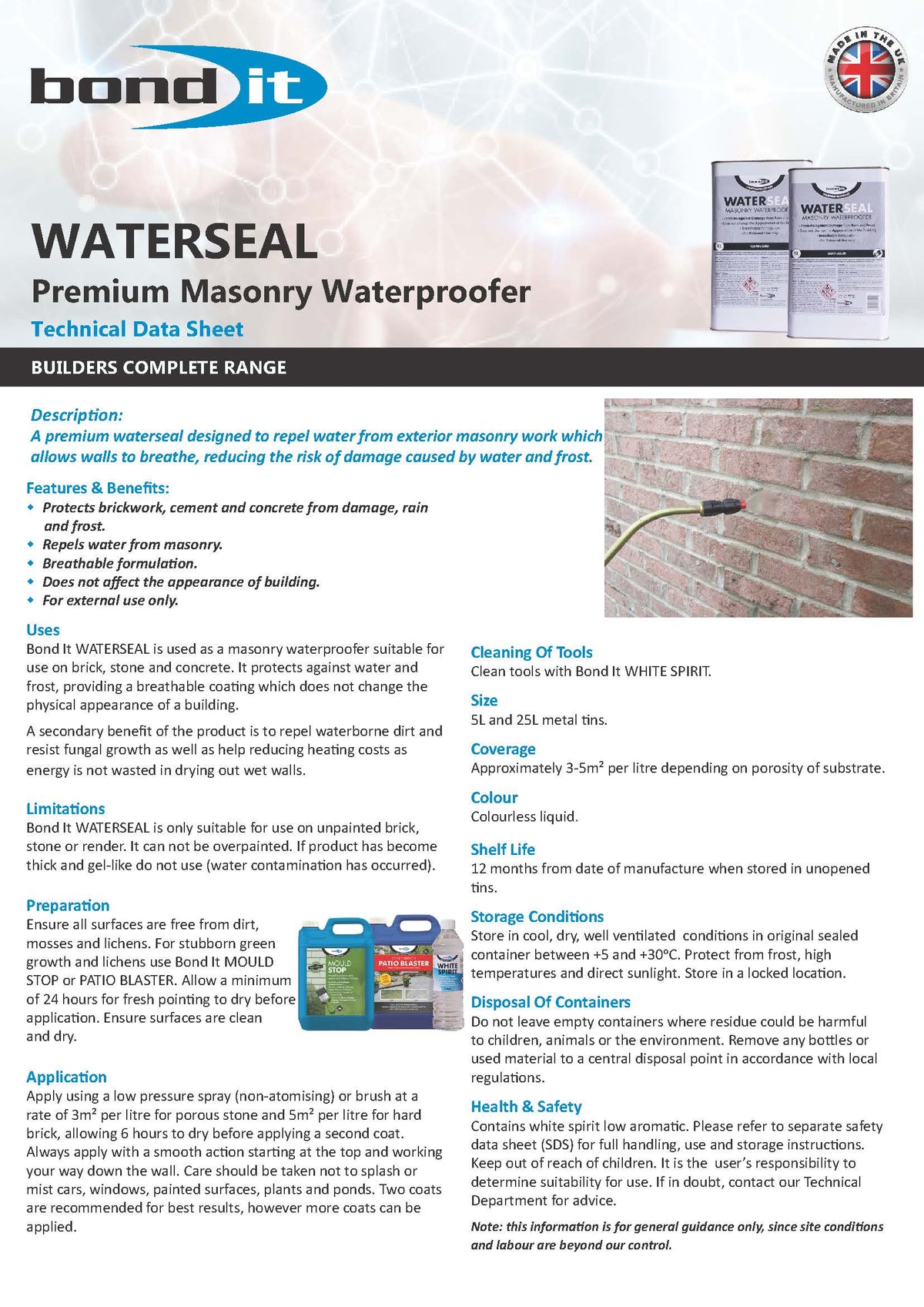 Bond IT - Waterseal premium masonry waterproofer 5L - Data Sheet 1