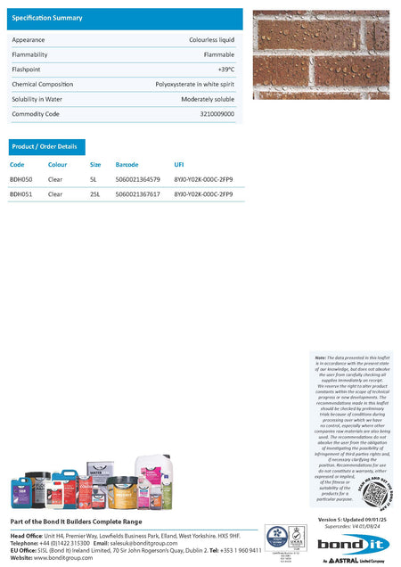 Bond IT - Waterseal premium masonry waterproofer 5L - Data Sheet 2