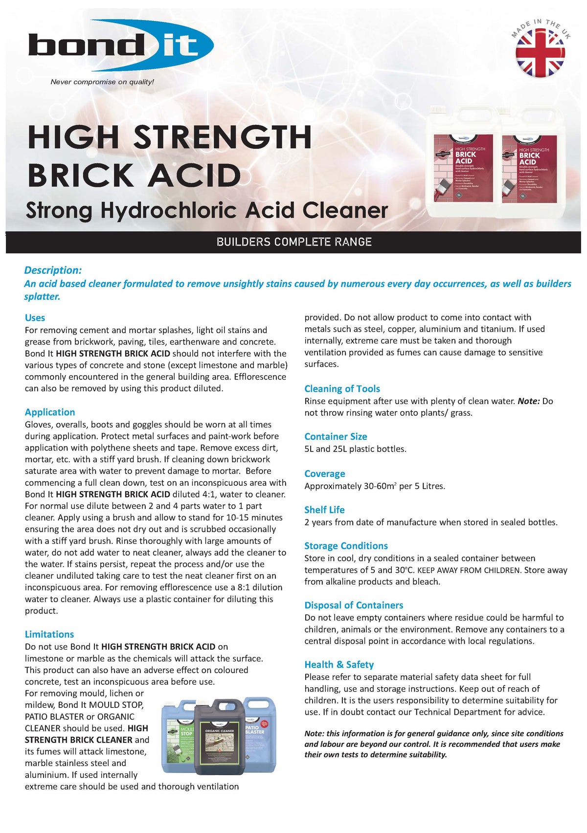 Bond IT - High Strength Brick Acid Cleaner 5L - Data Sheet 1