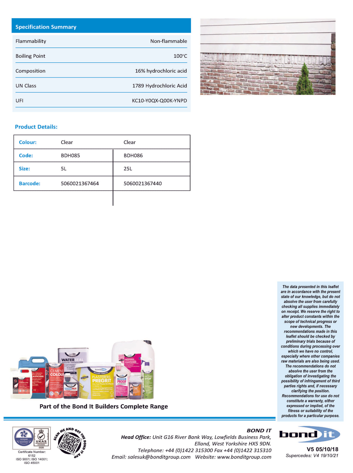 Bond IT - High Strength Brick Acid Cleaner 5L - Data Sheet 2