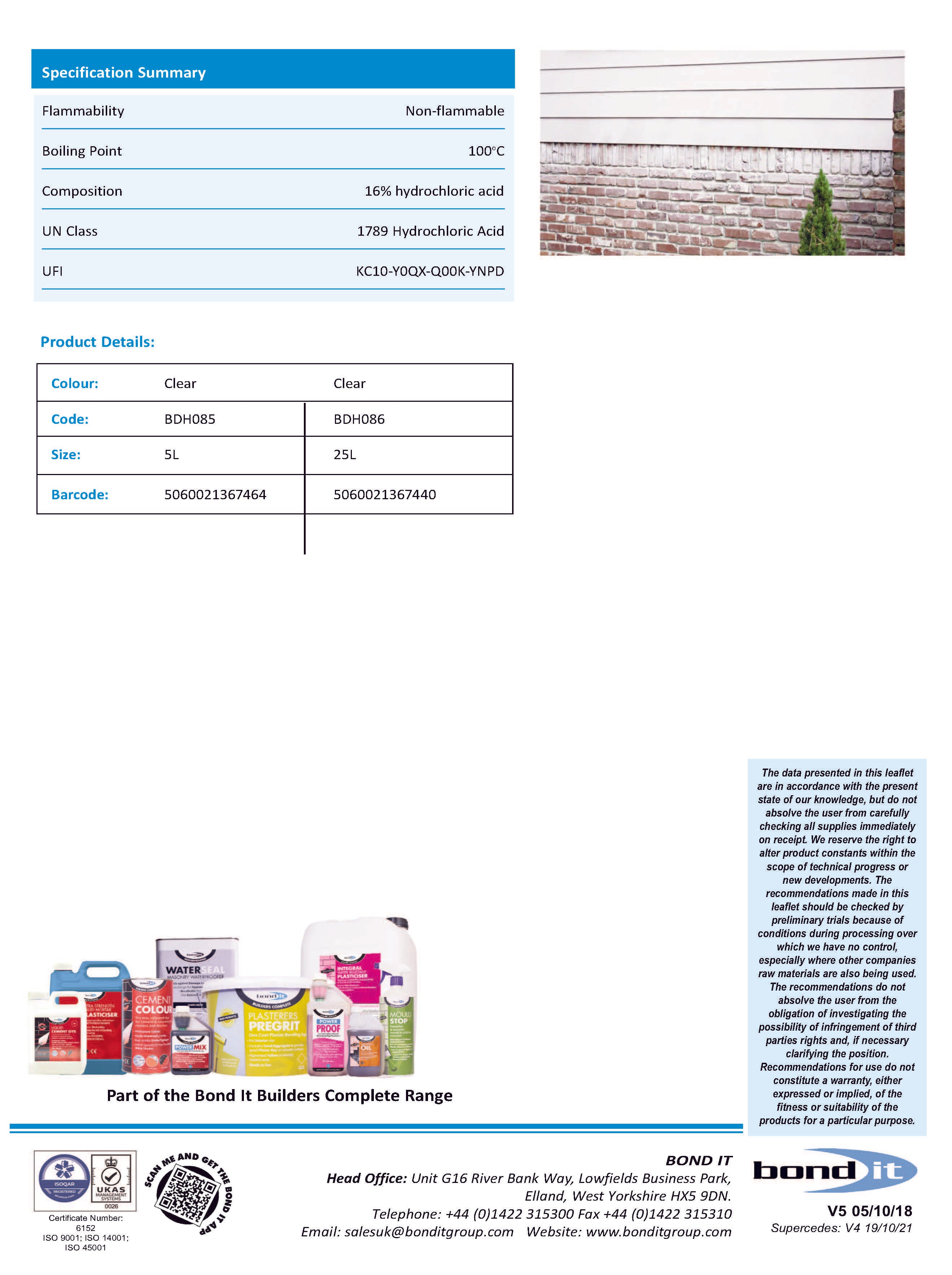 Bond IT - High Strength Brick Acid Cleaner 5L - Data Sheet 2