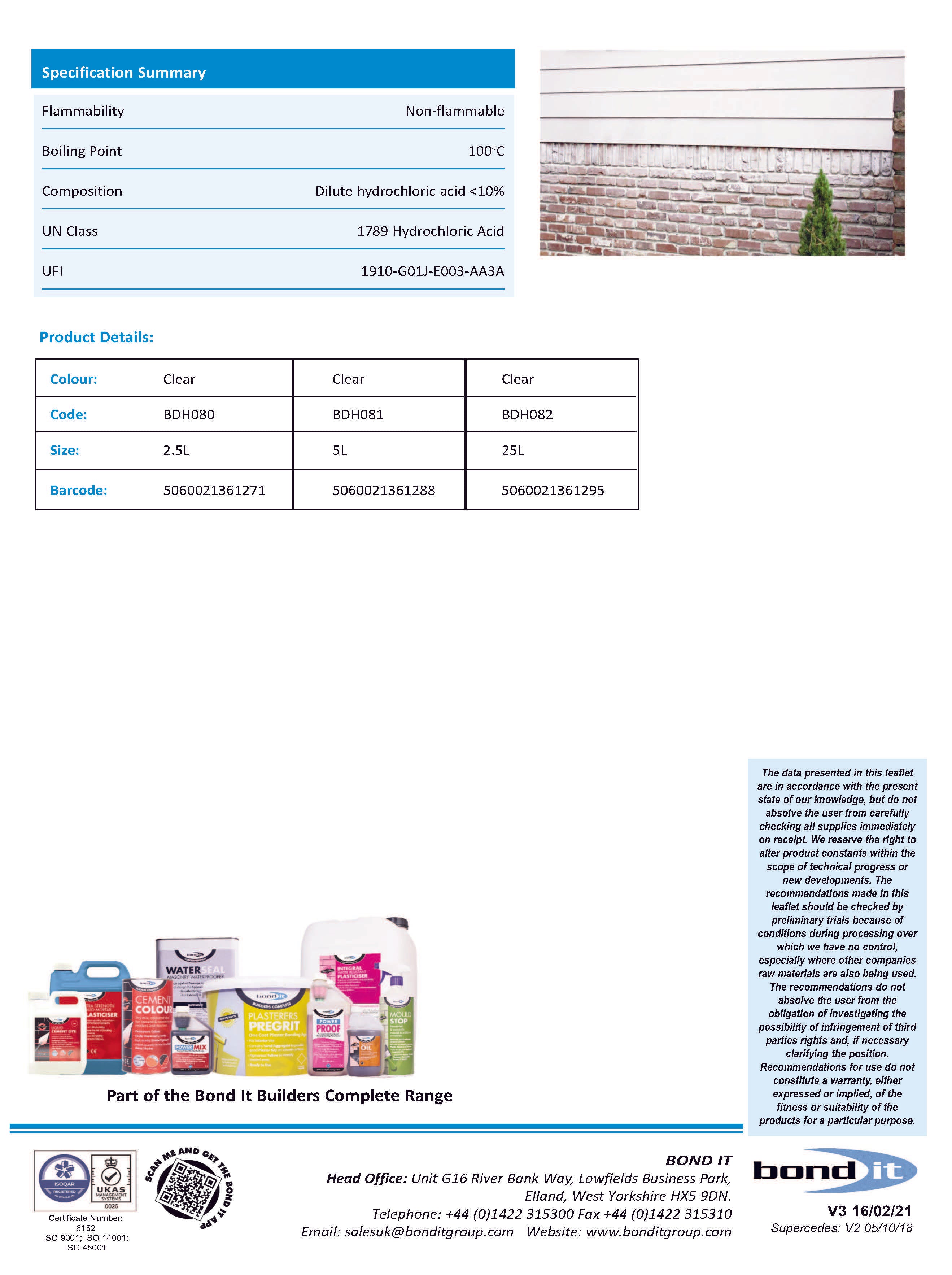 Bond IT - High Quality Brick & Patio Cleaner 5L - Data Sheet 2