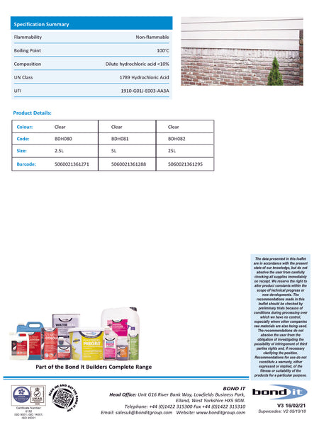 Bond IT - High Quality Brick & Patio Cleaner 5L - Data Sheet 2