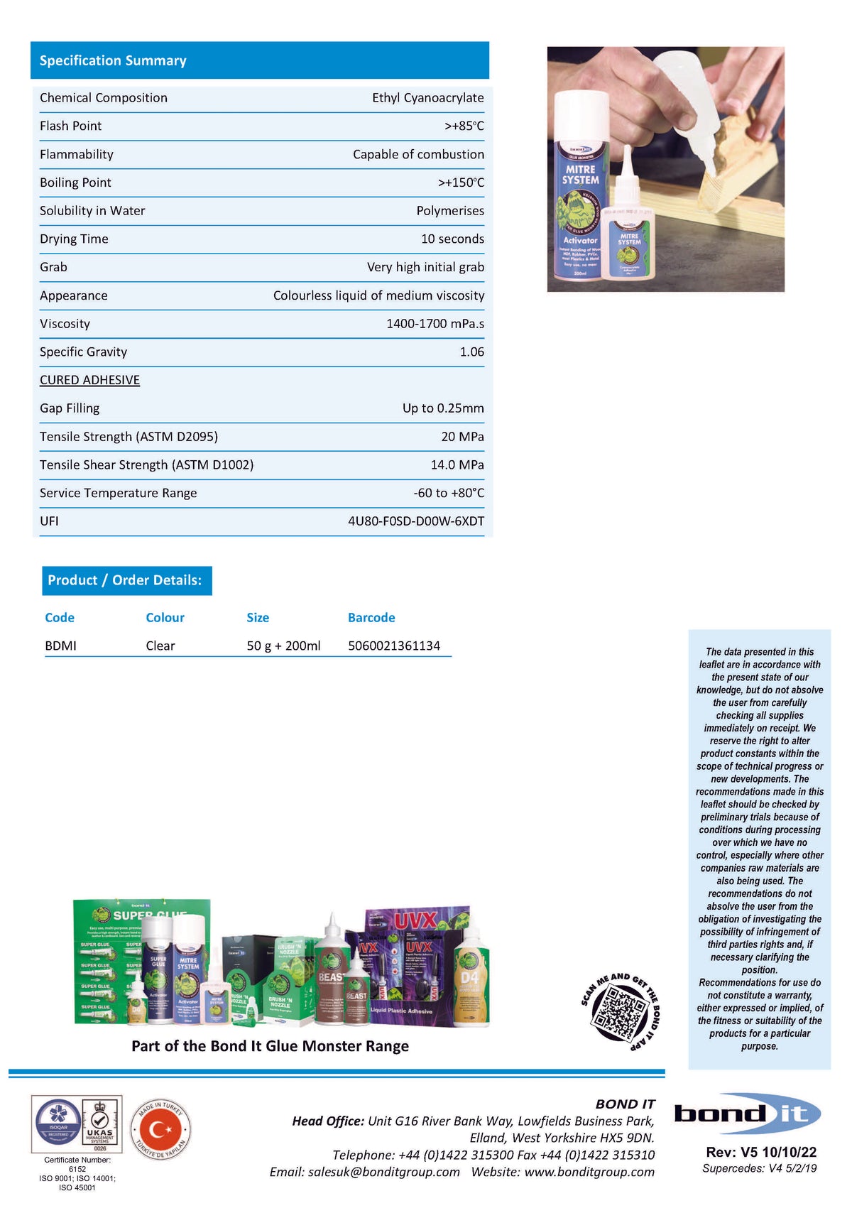 Bond IT - Mitre Mate System Activator & Glue - Data Sheet 2