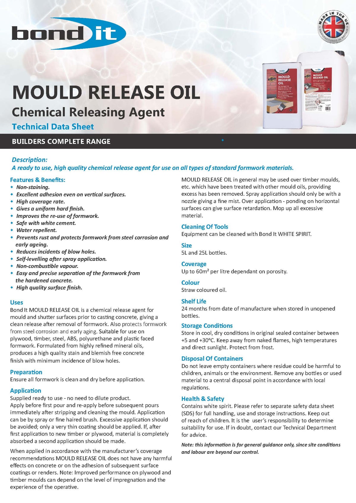 Bond IT - Mould Release Oil 5L - Straw - Data Sheet 1