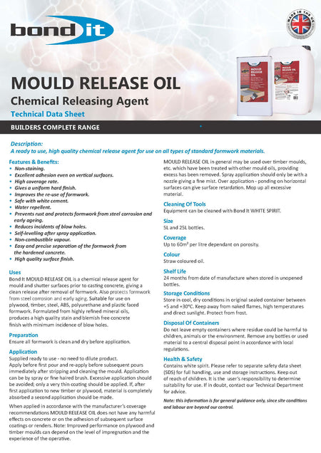 Bond IT - Mould Release Oil 5L - Straw - Data Sheet 1