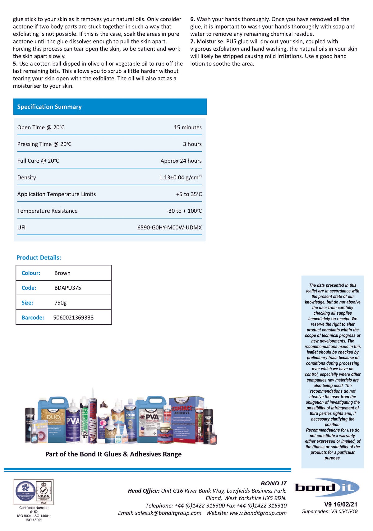 Bond IT PU30 Wood Glue – High-Strength, Waterproof, Fast-Curing Adhesive for Durable Indoor & Outdoor Bonding - Data Sheet 2