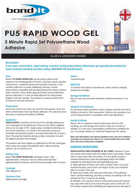 Bond IT PU5 Multi-Purpose Adhesive – Strong, Fast-Curing, Weather-Resistant Bonding for Wood, Metals, Ceramics, and More - Data Sheet 1