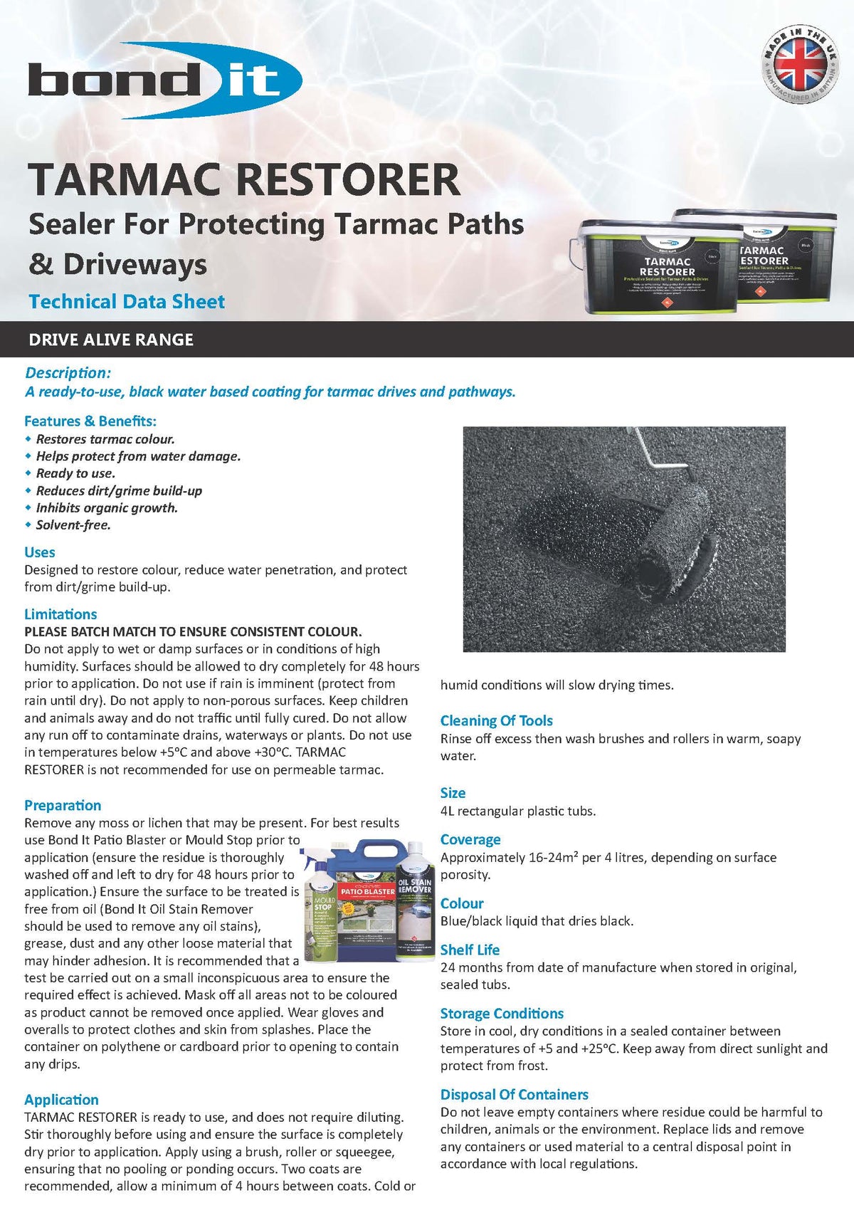 Bond IT - Tarmac Restorer 4L - Black - Data Sheet 1