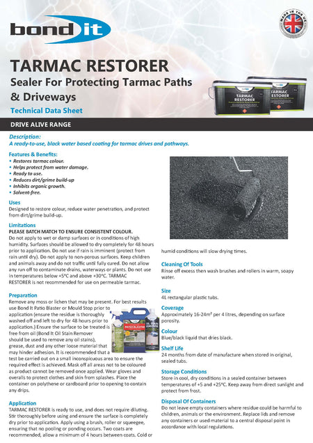 Bond IT - Tarmac Restorer 4L - Black - Data Sheet 1