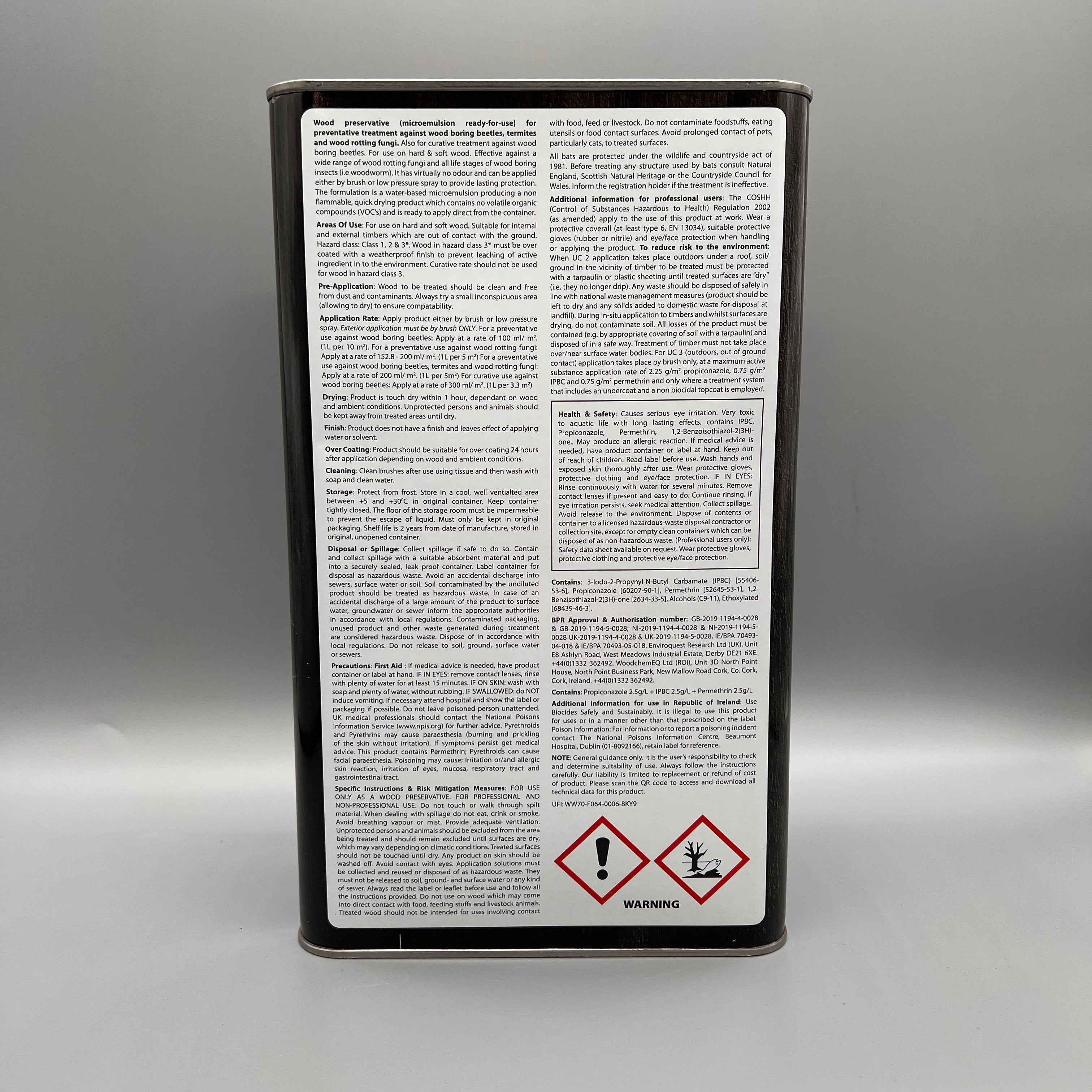 Bond IT - 3 in 1 Wood Treatment 5L - Clear - Back of Tin