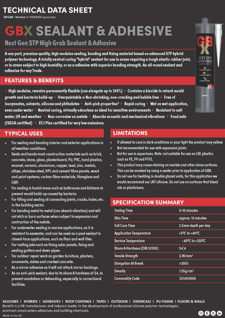 GBX STP Hybrid Sealant & Adhesive 310 ml cartridge Data Sheet 1