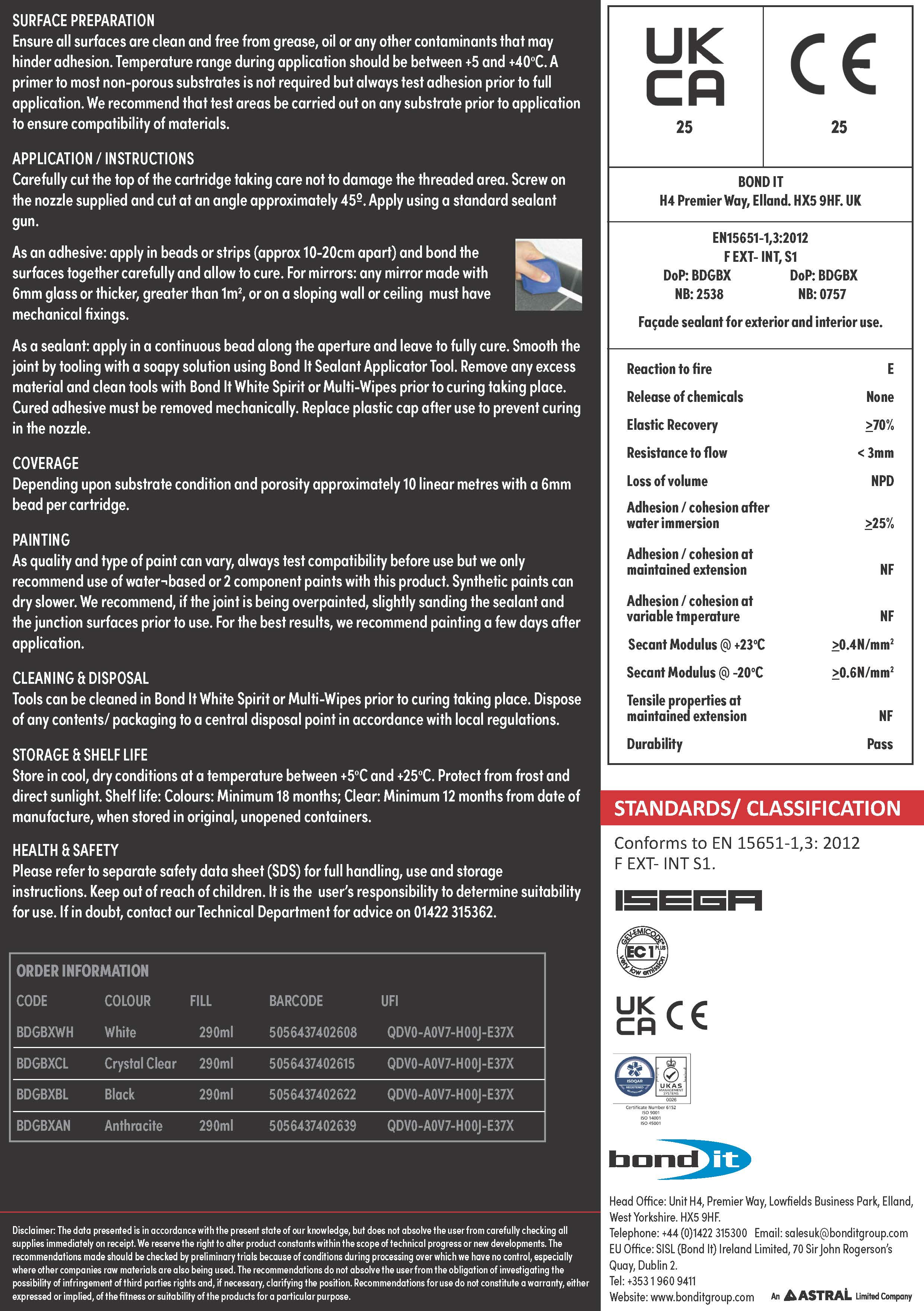 GBX STP Hybrid Sealant & Adhesive 310 ml cartridge Data Sheet 2