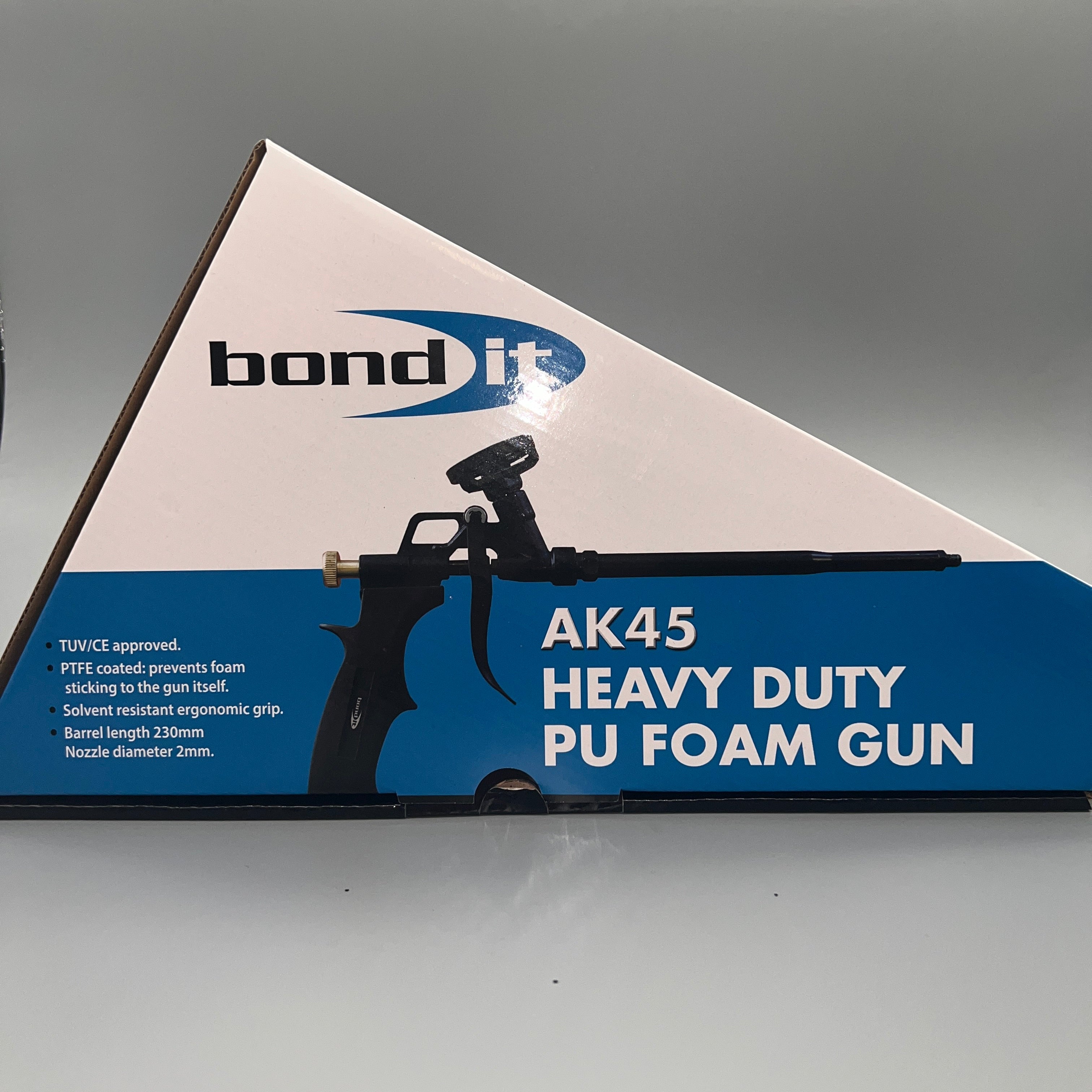 Bond It AK45 heavy duty metal expanding foam applicator gun with adjustable flow - Front of box