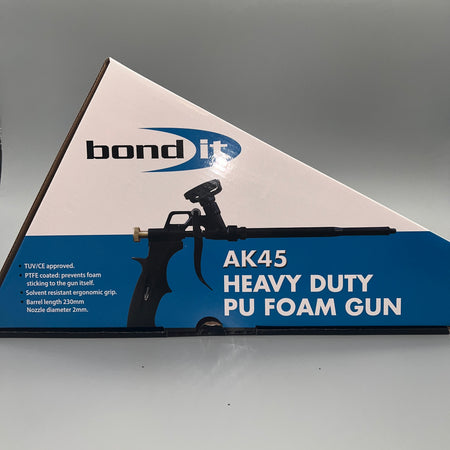Bond It AK45 heavy duty metal expanding foam applicator gun with adjustable flow - Front of box