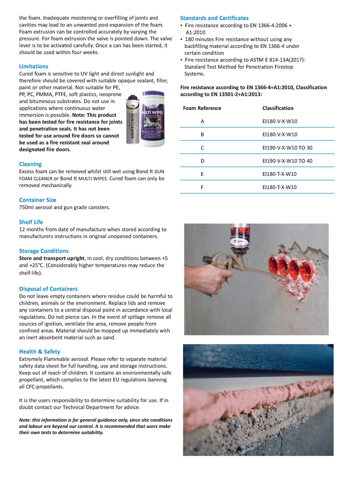 Bond It B1 fire resistant expanding PU foam technical data sheet (TDS) 2