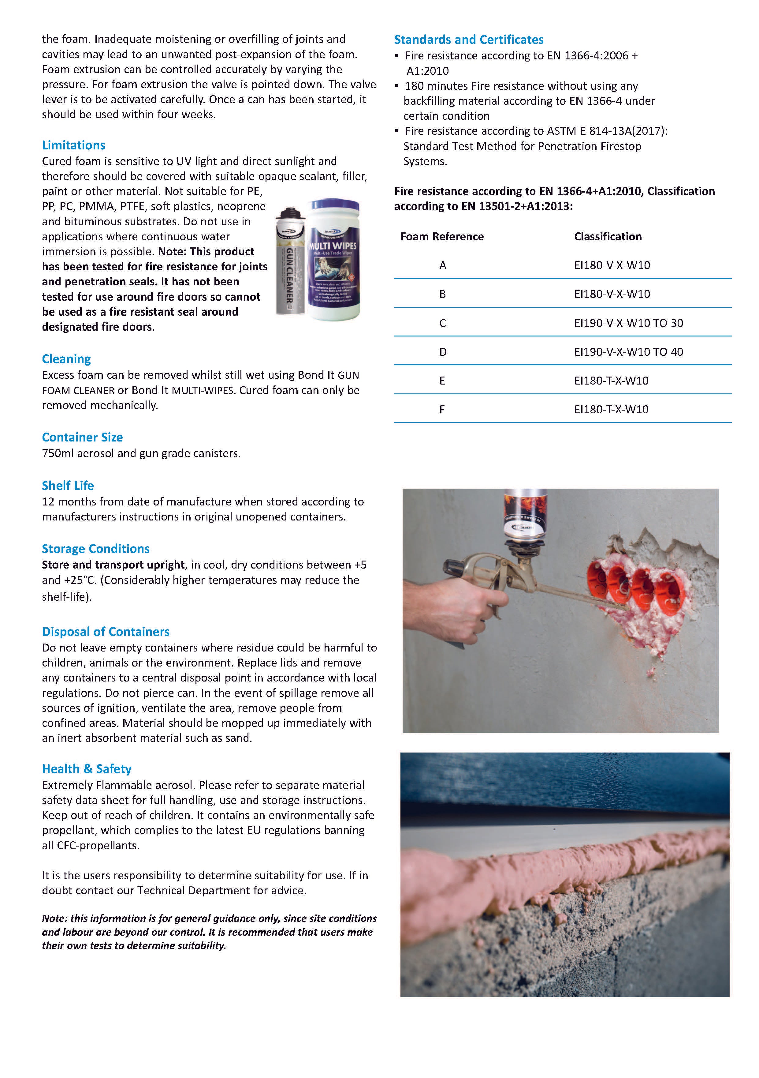 Bond It B1 fire resistant expanding PU foam technical data sheet (TDS) 2