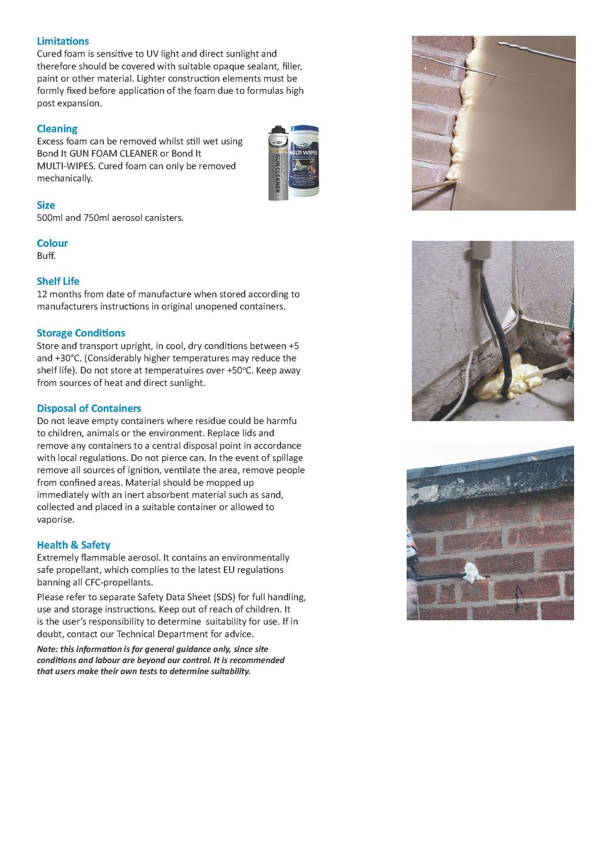 Bond It B3 Fill & Fix PU foam technical data sheet (TDS) 2