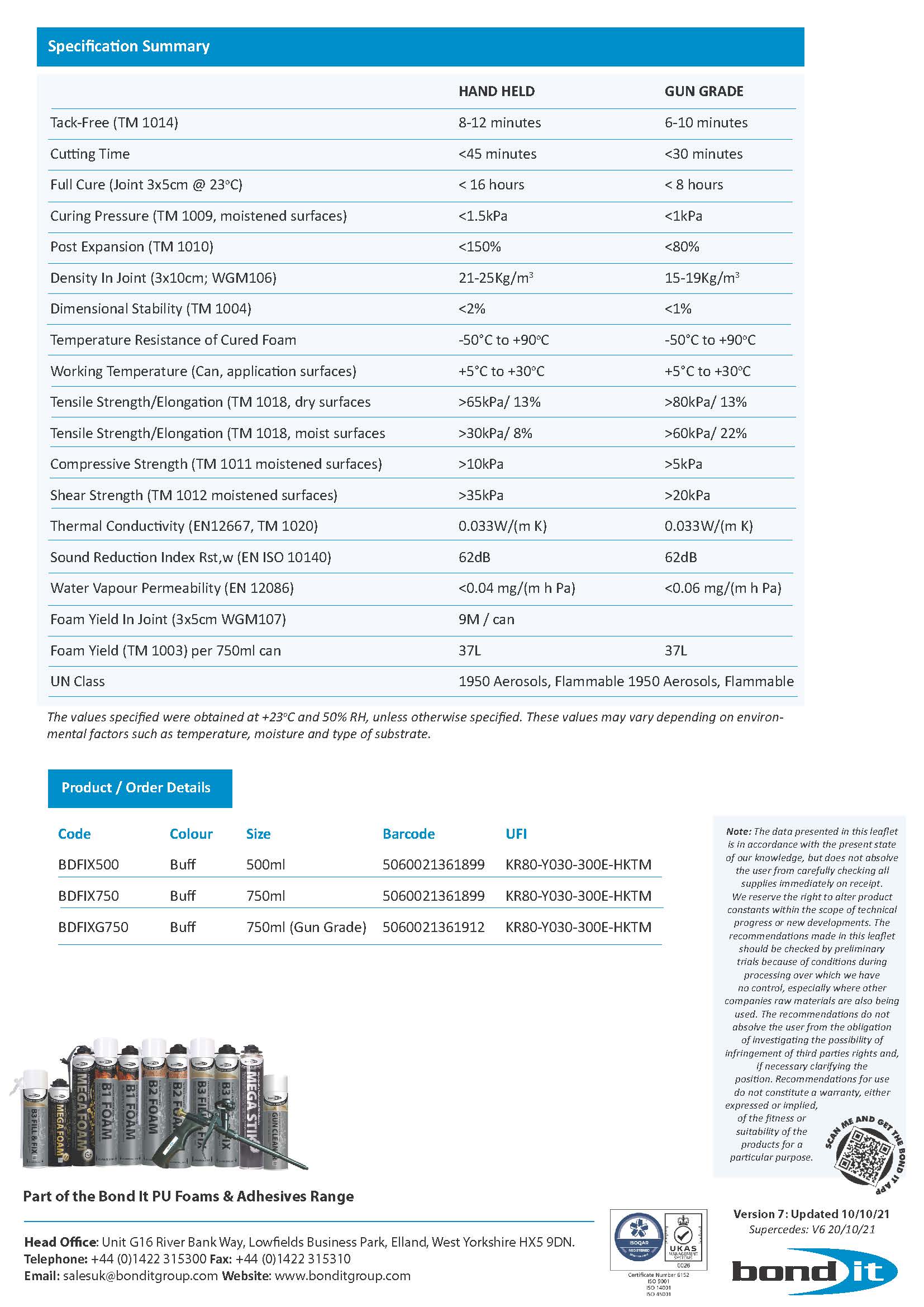 Bond It B3 Fill & Fix PU foam technical data sheet (TDS) 3