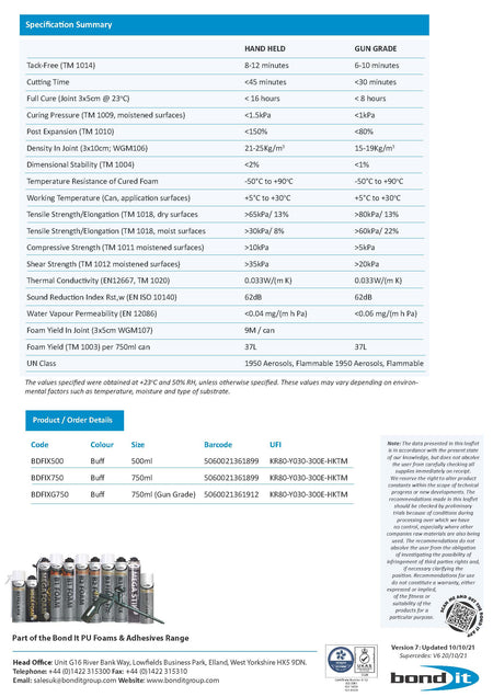 Bond It B3 Fill & Fix PU foam technical data sheet (TDS) 3