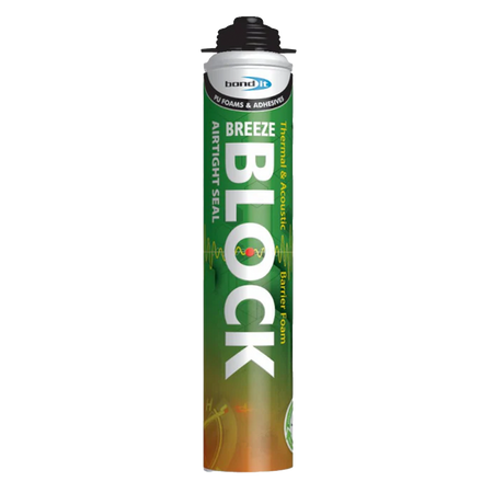 Bond It Breeze Block airtight PU foam 750ml gun grade green can on white background