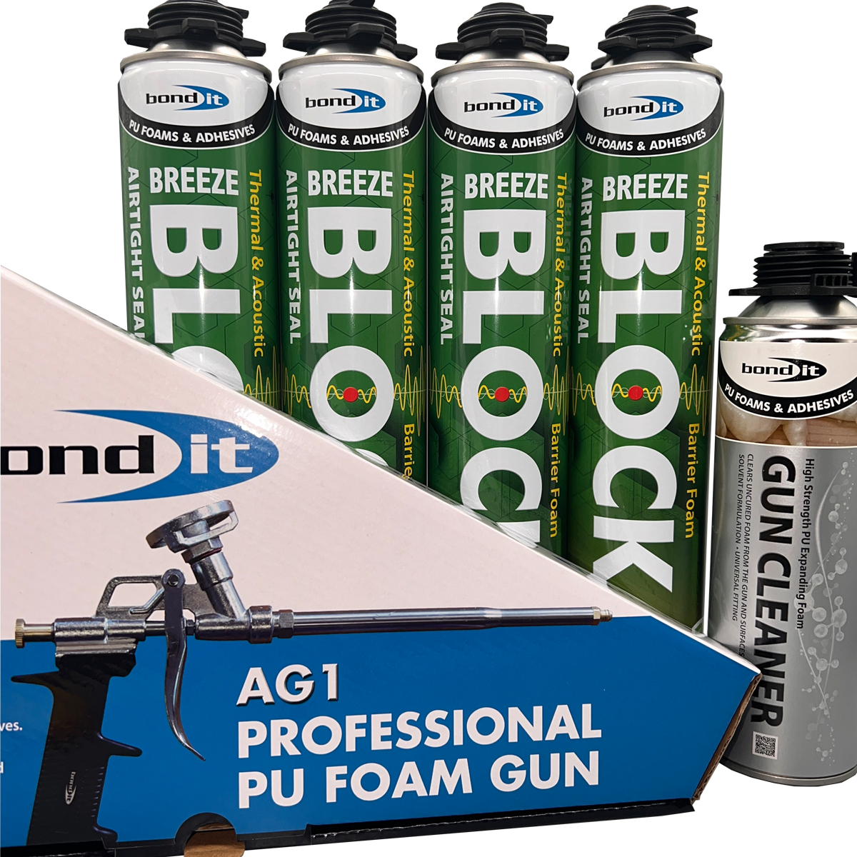 Bond It Breeze Block airtight foam trade saver bundle with AG1 gun and foam gun cleaner