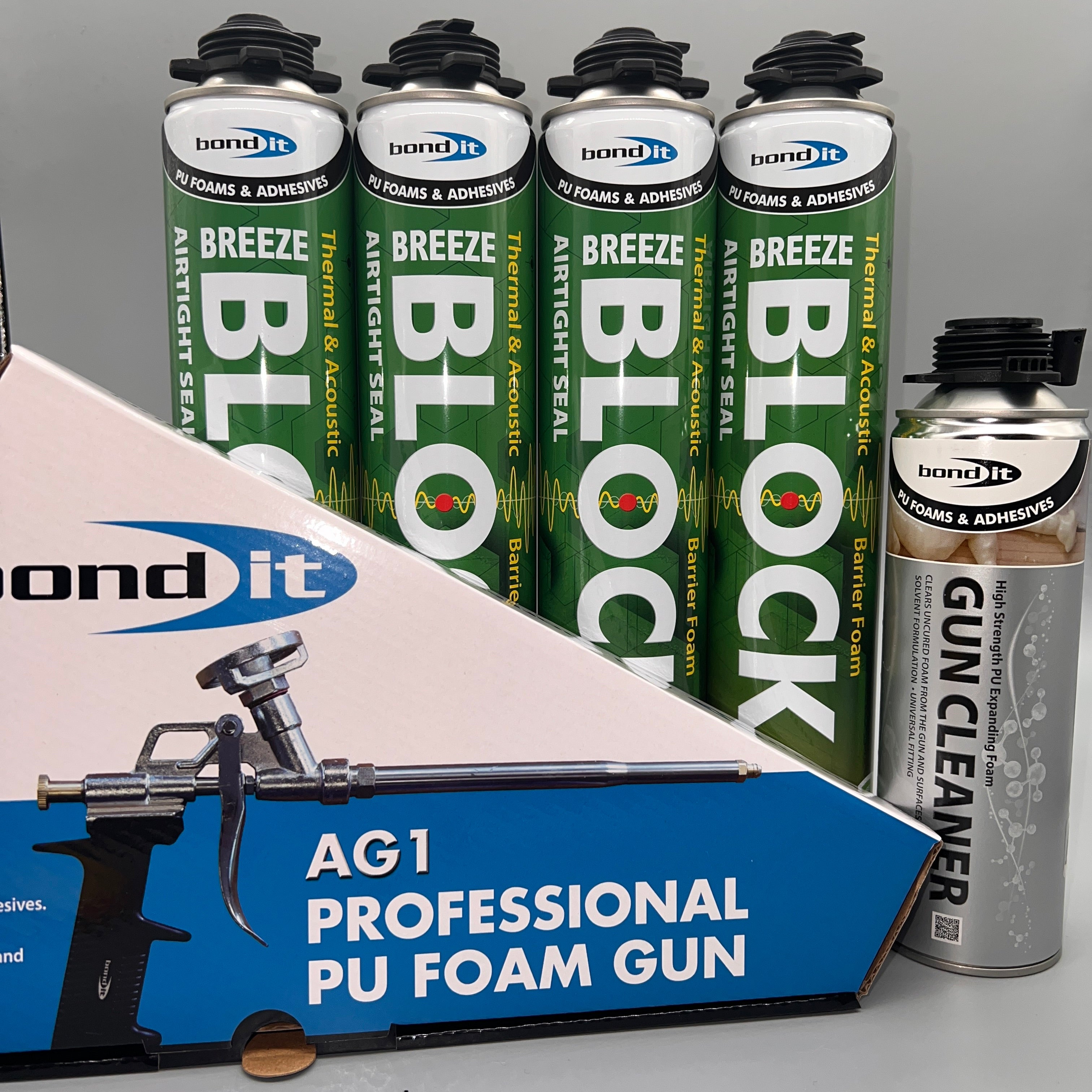 Bond It Breeze Block airtight foam trade saver bundle with AG1 gun and foam gun cleaner