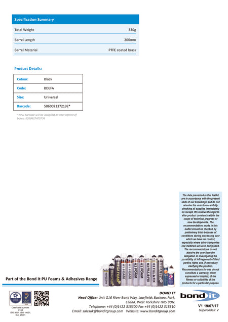 Bond It professional foam applicator gun product information page 2