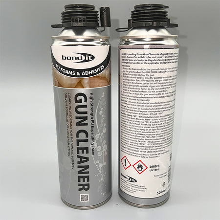 Front label and back instructions of Bond It expanding foam gun cleaner 500ml