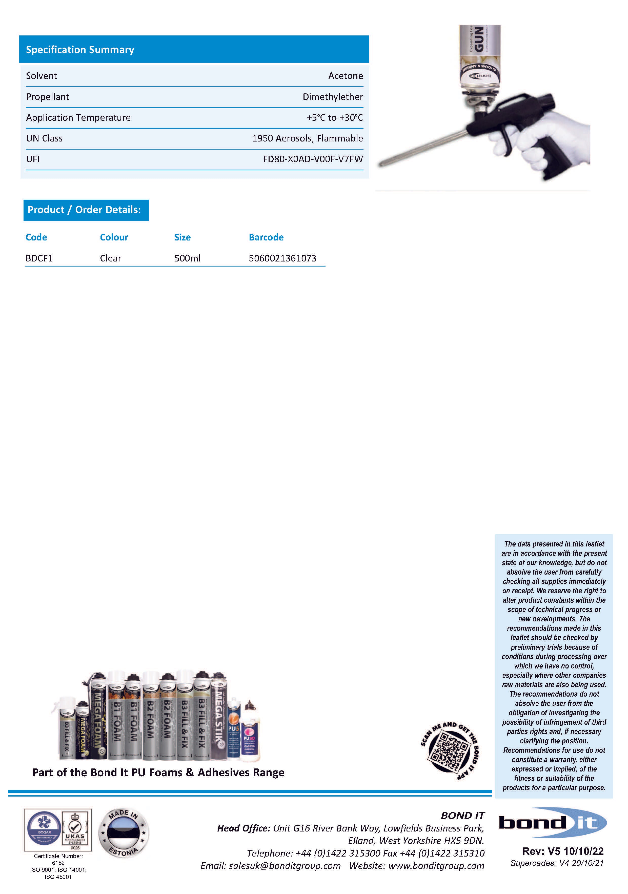Bond It expanding foam gun cleaner technical data sheet (TDS) 2