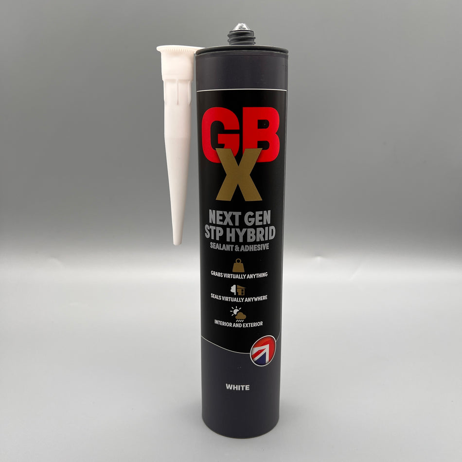 Front view of Bond It GBX Next Gen STP White Hybrid Sealant & Adhesive 310ml cartridge