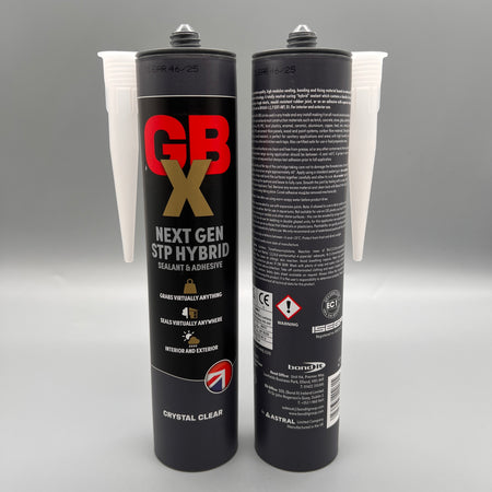Front & Back of Bond It GBX Next Gen STP Clear Hybrid Sealant & Adhesive showing product information and instructions