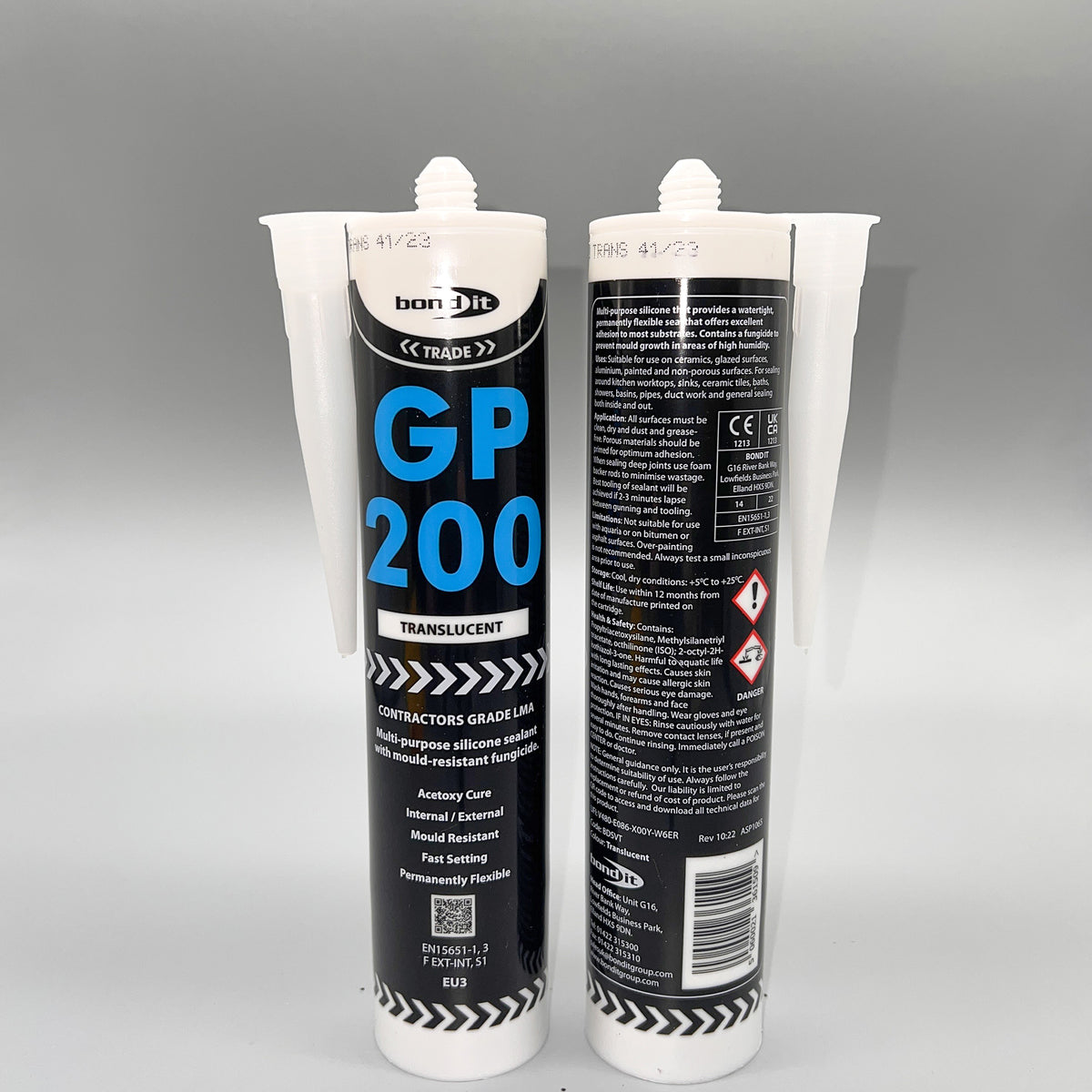 Front & Back view of Bond It GP200 General Purpose Silicone Sealant 310ml cartridge