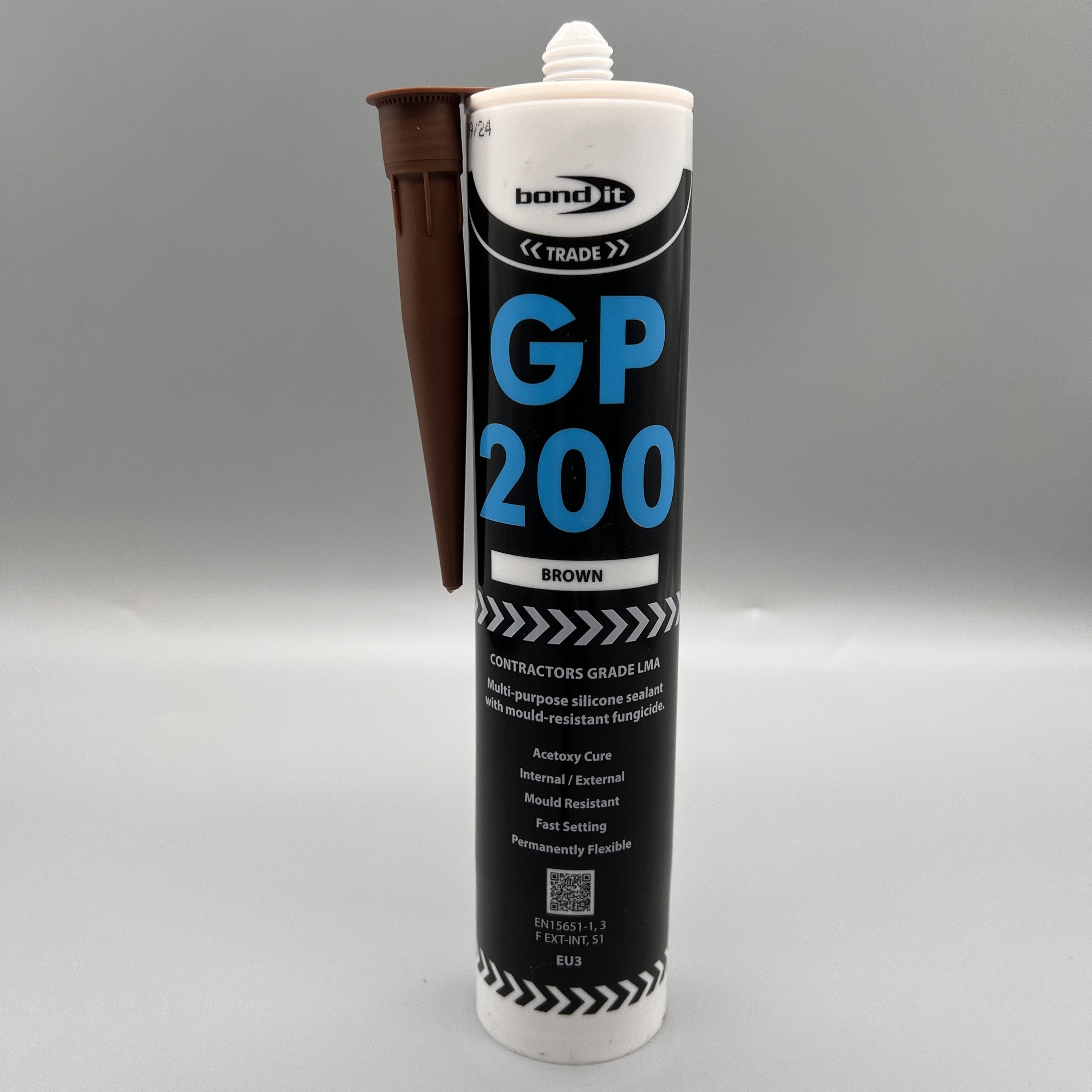 Front view of Bond It GP200 General Purpose Brown Silicone Sealant 310ml cartridge