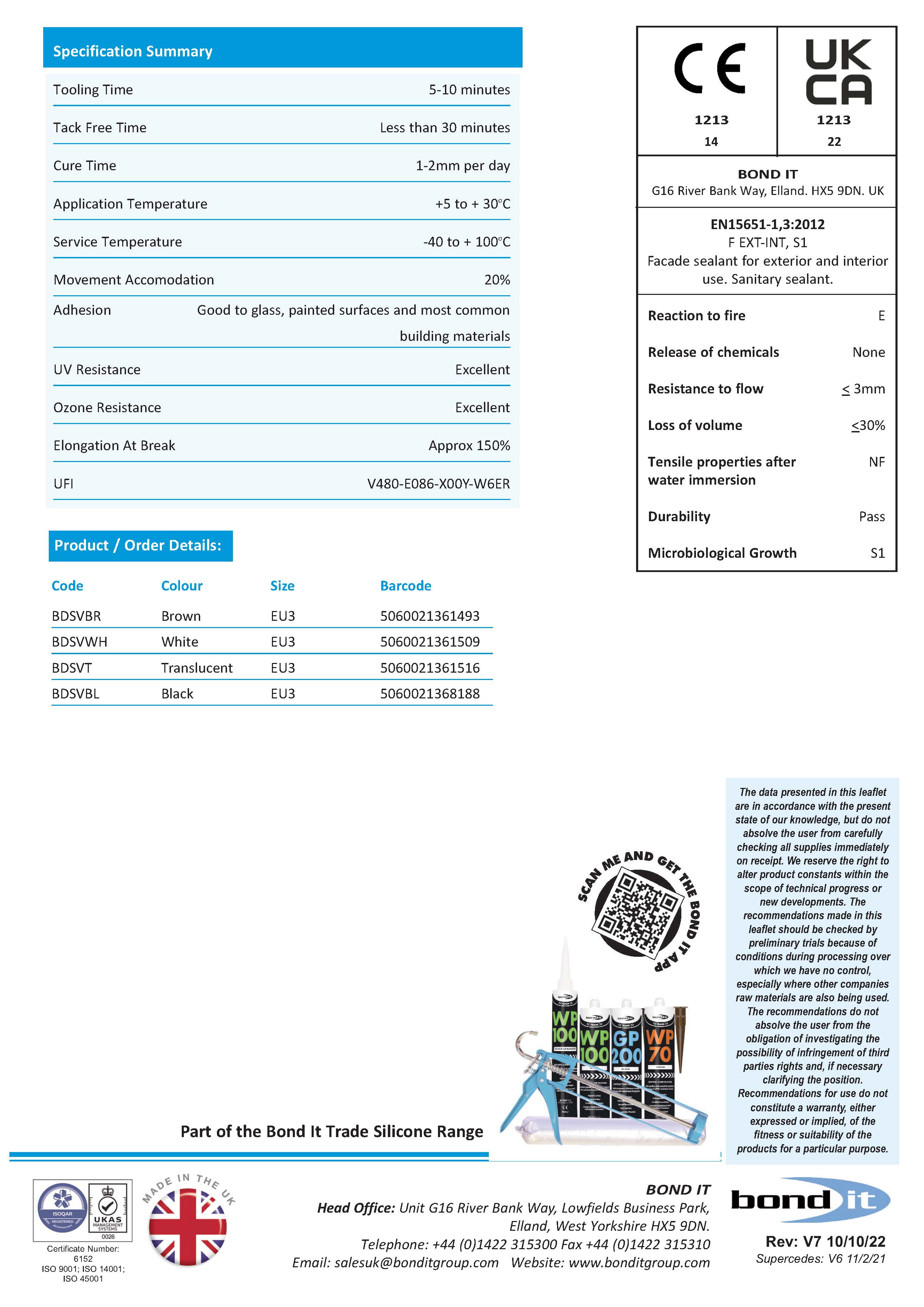 ond It GP200 General Purpose Silicone Sealant technical data sheet page 2