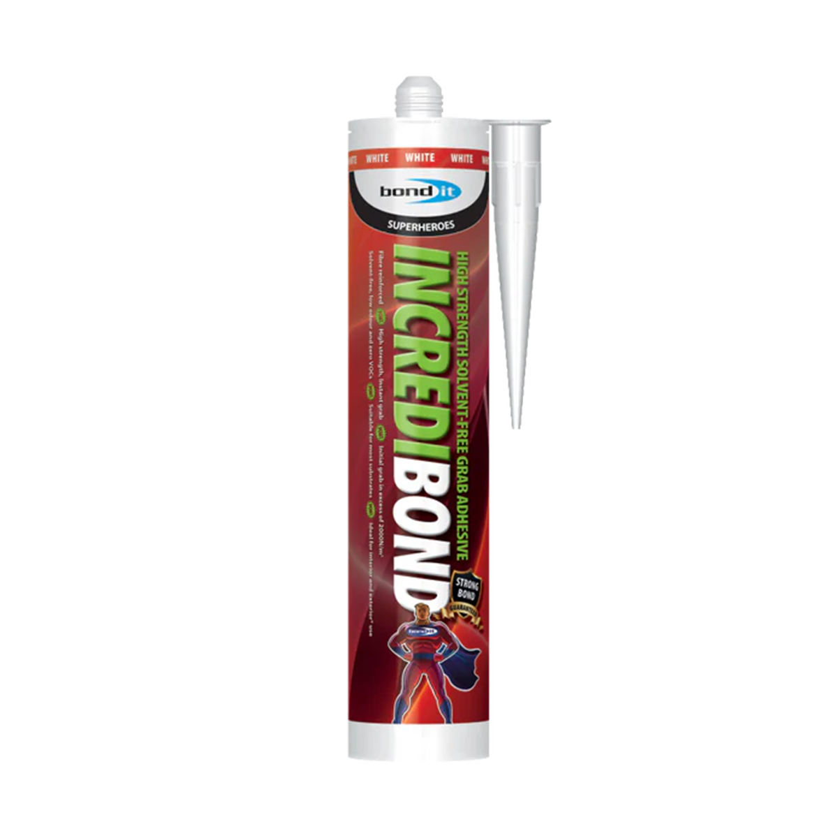 Bond It Incredibond solvent-free grab adhesive 310ml white cartridge on white background