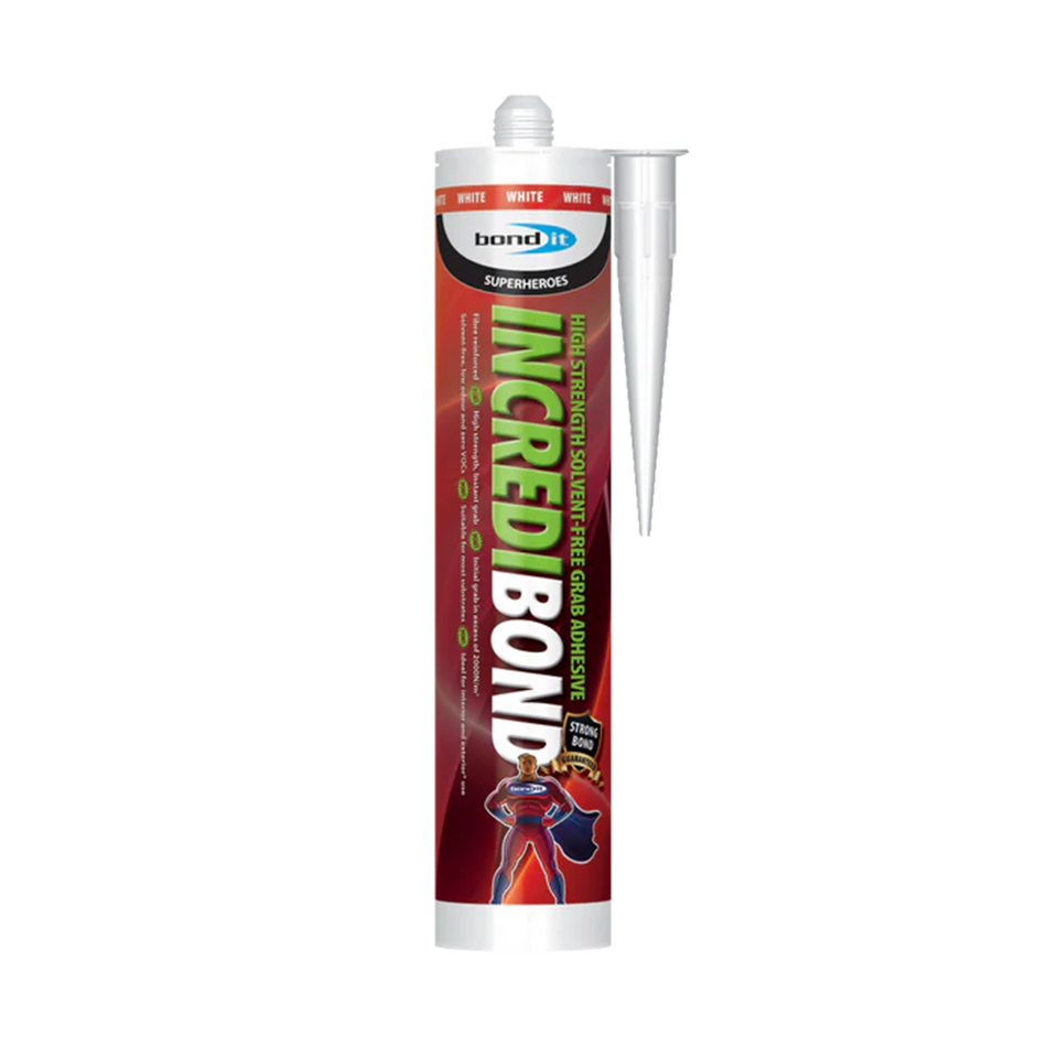 Bond It Incredibond solvent-free grab adhesive 310ml white cartridge on white background