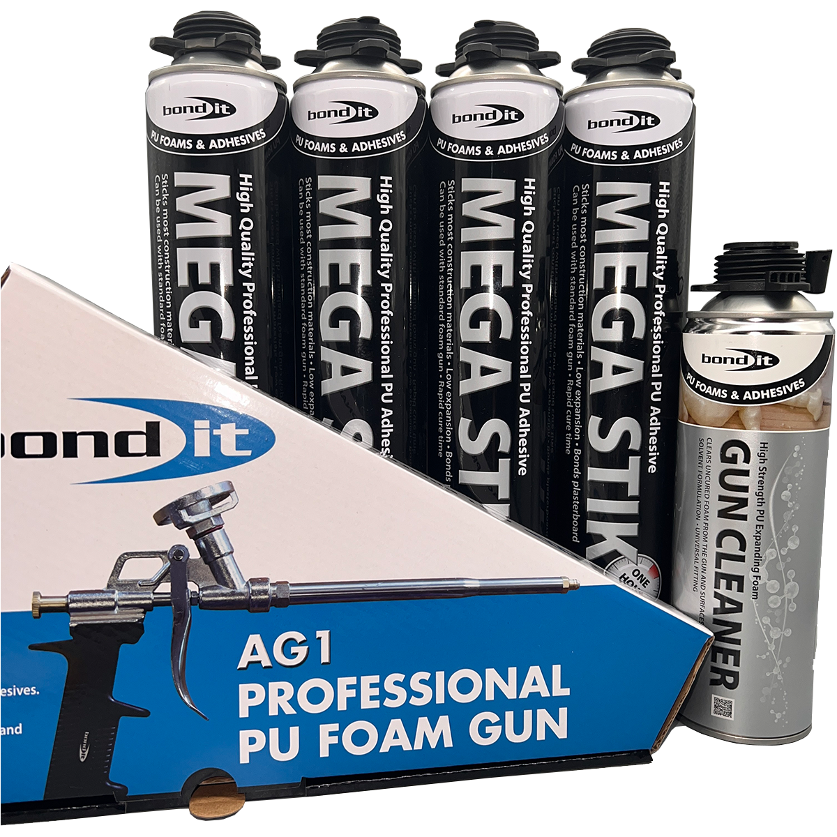 Bond It Mega Stik Trade Saver Bundle with PU adhesive foam, AG1 applicator gun and foam gun