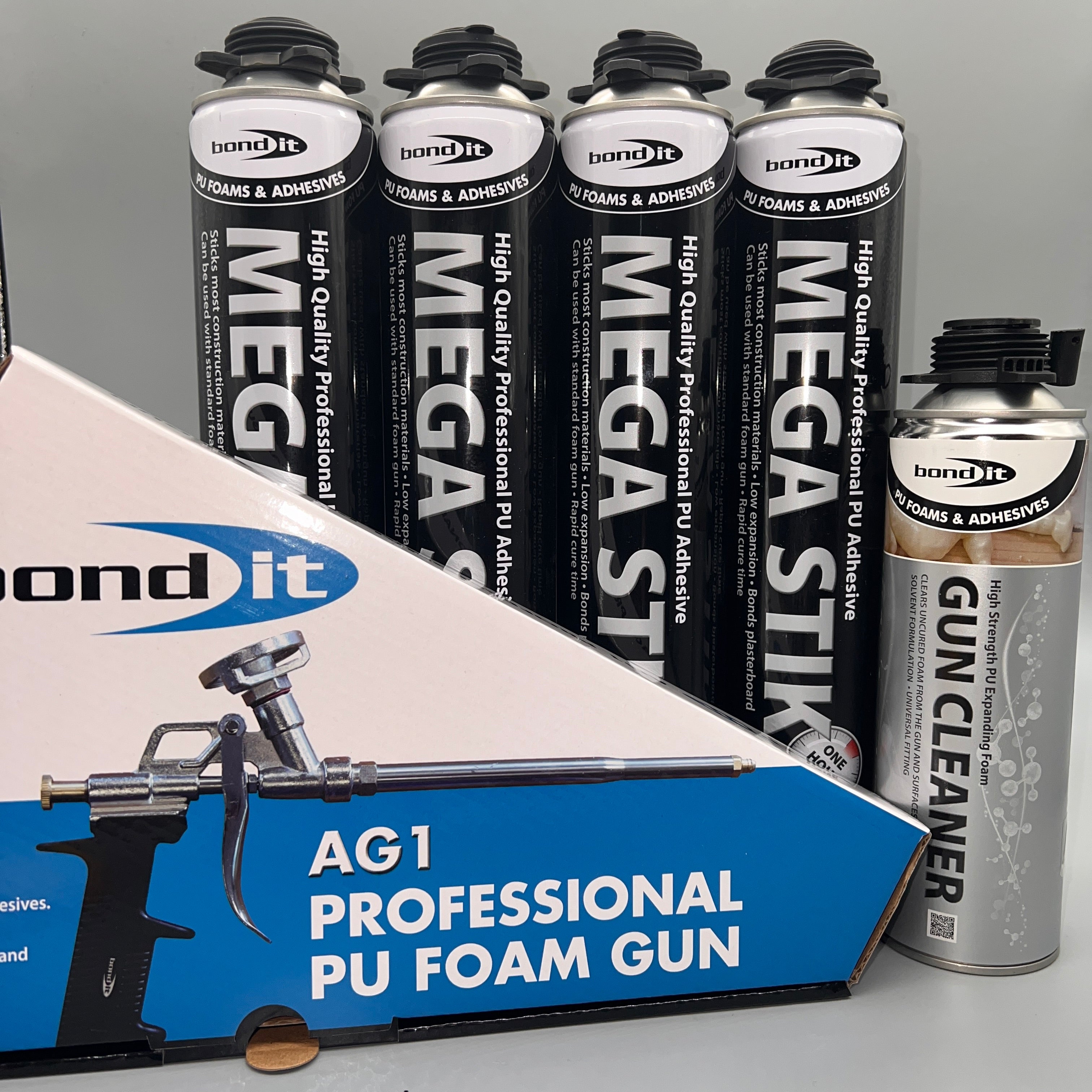 Bond It Mega Stik Trade Saver Bundle with PU adhesive foam, AG1 applicator gun and foam gun