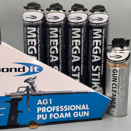 Bond It Mega Stik Trade Saver Bundle with PU adhesive foam, AG1 applicator gun and foam gun