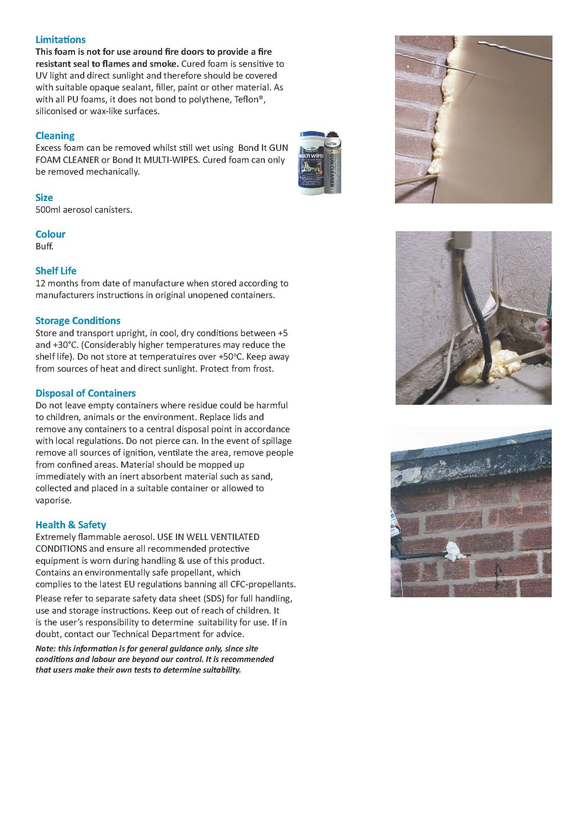 Bond It MGF ultra high yield PU foam technical data sheet page 2