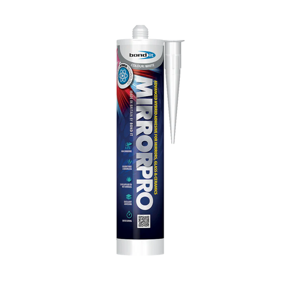 Bond It Mirror Pro hybrid mirror and glass adhesive 310ml white cartridge on white background