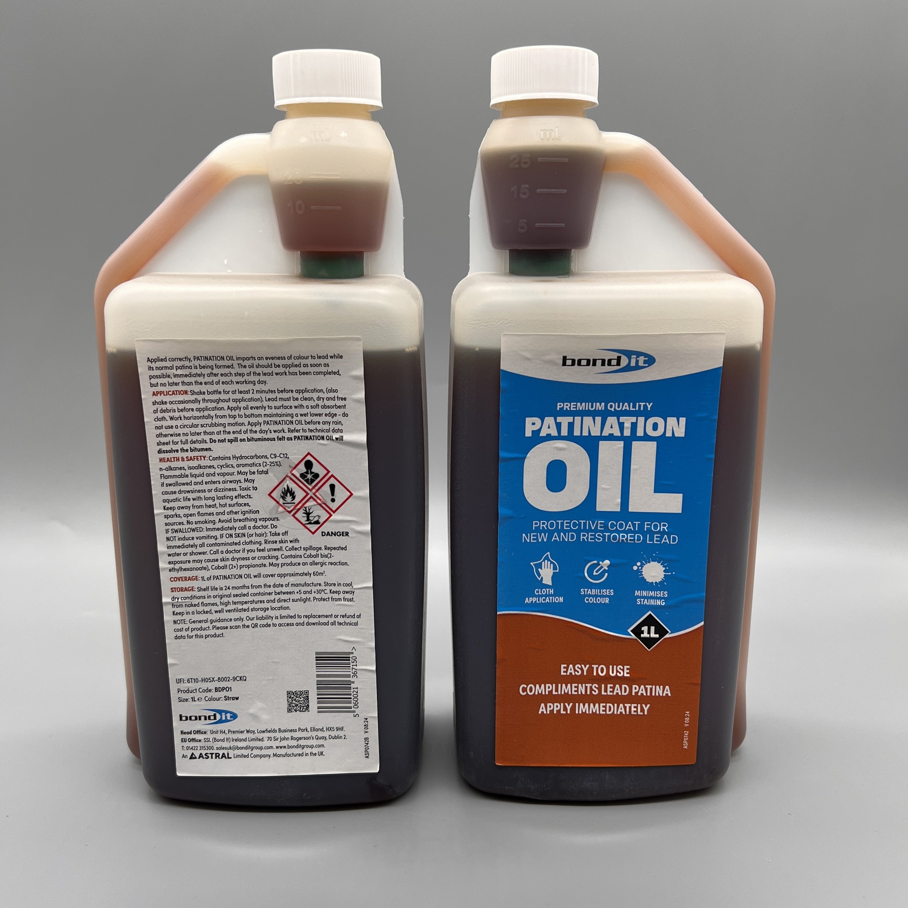 Bond It Patination Oil 1L bottles – professional lead protection treatment