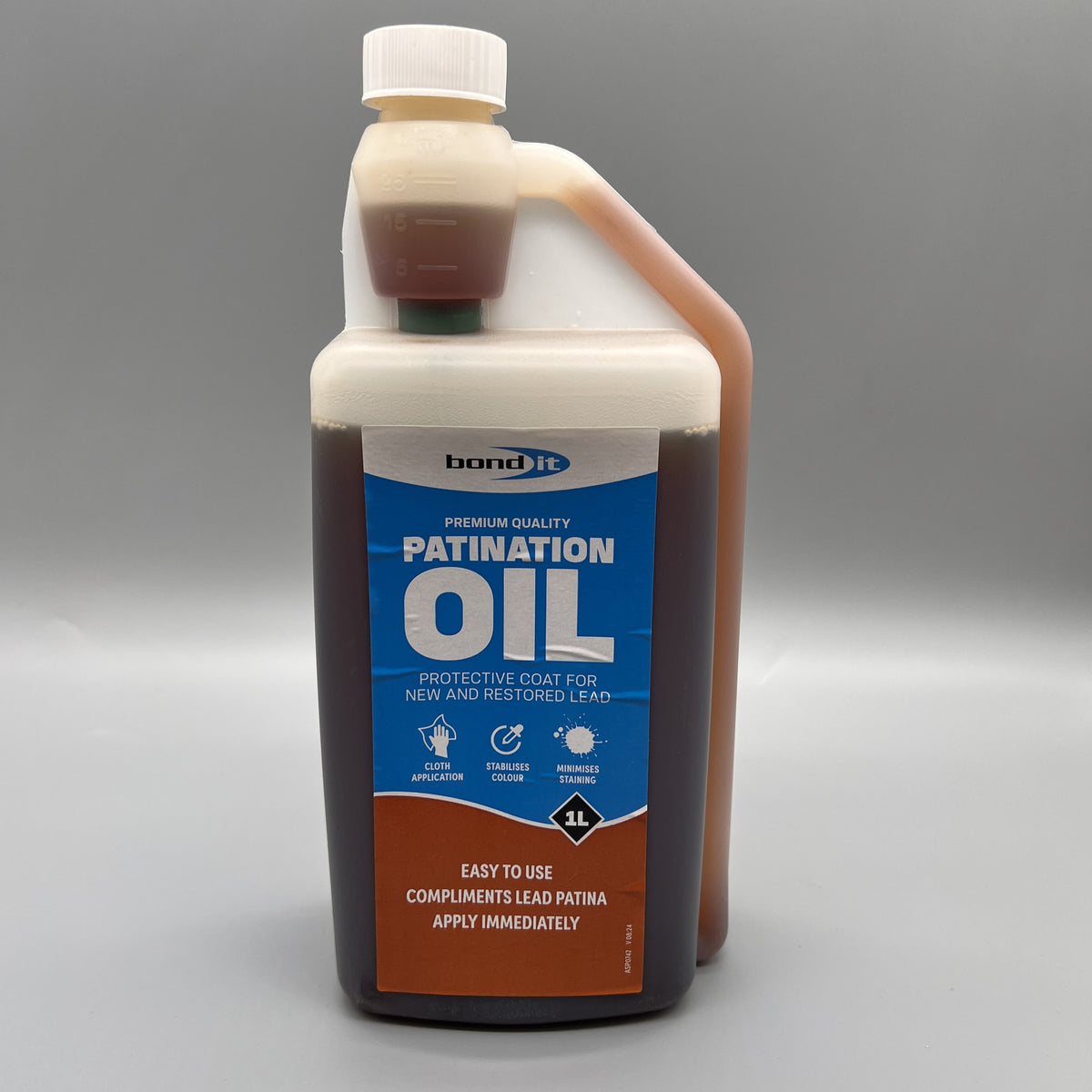 Bond It Patination Oil 1L front of bottle – protective coating for lead